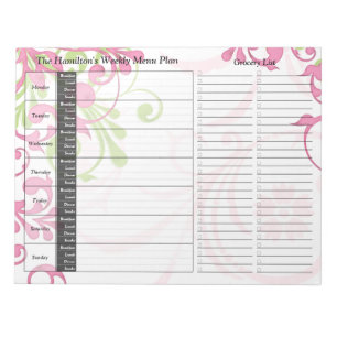 Green Pink Floral Weekly Personalised Meal Planner Notepad
