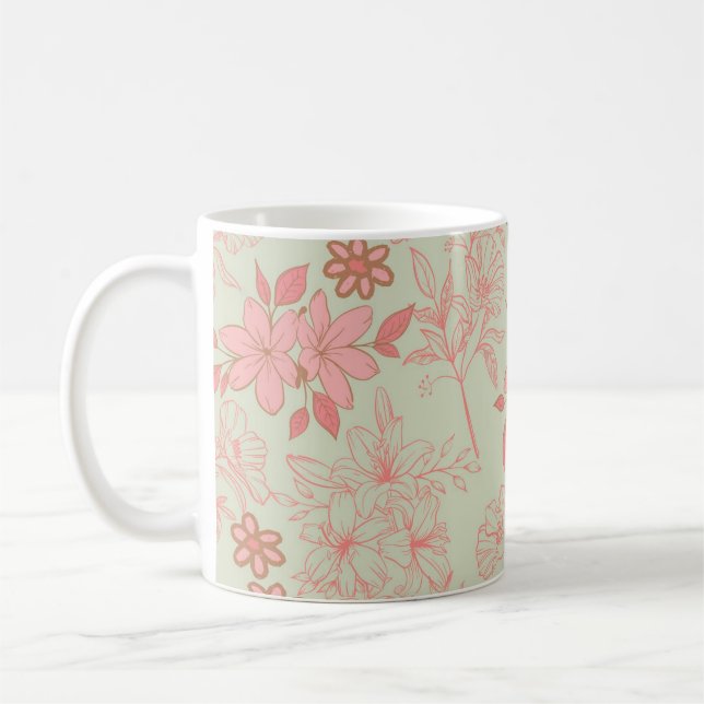 Green Pink Floral Whimsical Y2K Spring & Summer  Coffee Mug (Left)