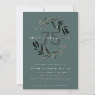 GREEN PINK FOLIAGE WREATH ANY AGE 75 BIRTHDAY CARD