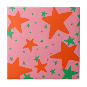 Green Pink Geometric Stars Pattern Ceramic Tile