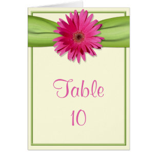 Green Pink Gerbera Daisy Table Number Card