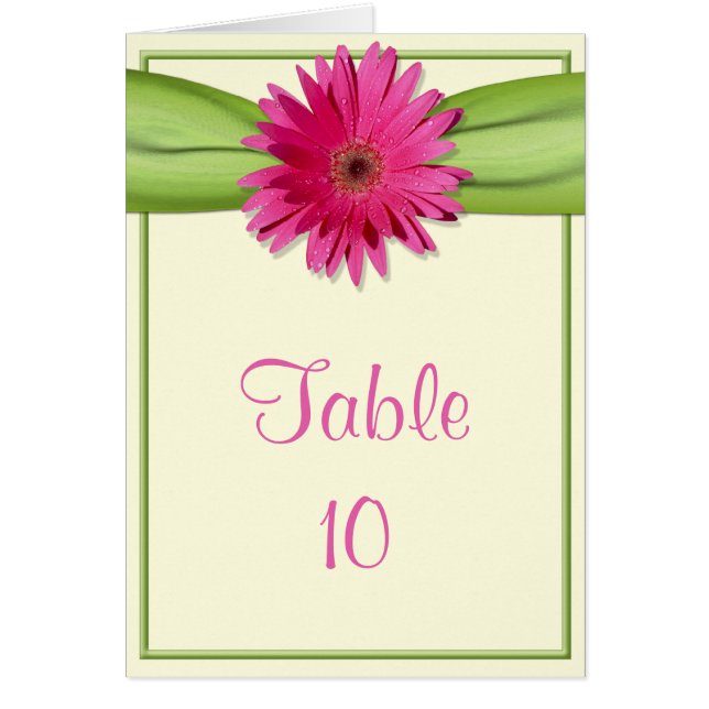 Green Pink Gerbera Daisy Table Number Card (Front)
