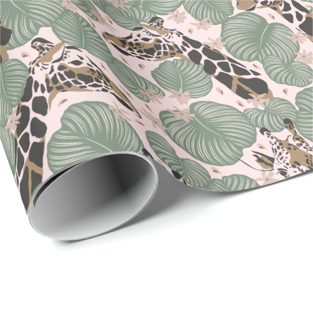 Green & Pink Giraffe Safari Wrapping Paper Roll (Roll Corner)