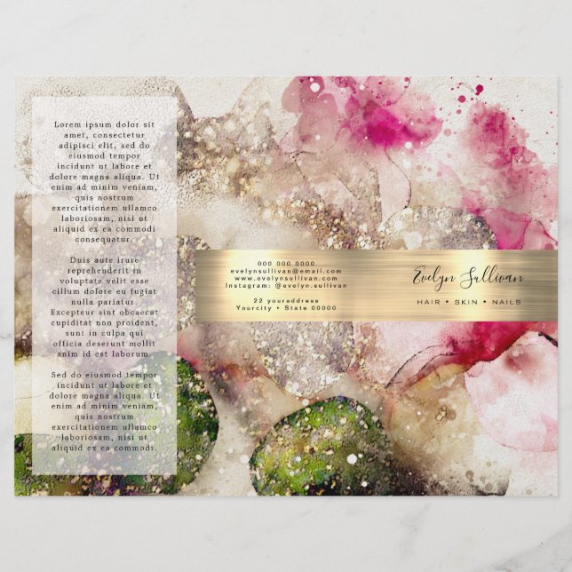Green pink glitter watercolor brochure (Front)