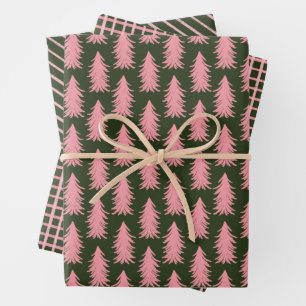 Green Pink Holiday Wrapping Paper Sheets