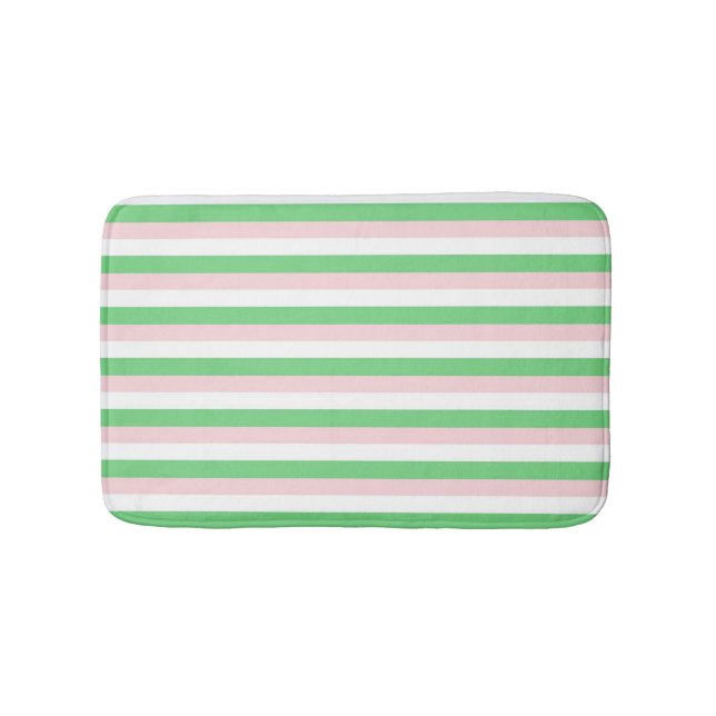 Green Pink Horizontal Stripe Pattern Bath Mat (Front)