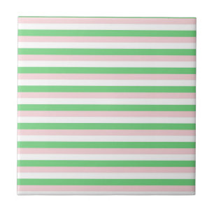 Green Pink Horizontal Stripe Pattern Ceramic Tile