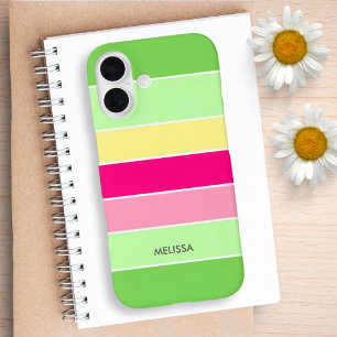 Green & Pink  Horizontal Stripes Monogram Case-Mat iPhone 16 Case