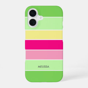 Green & Pink Horizontal Stripes Monogram Case-Mat iPhone 16 Case