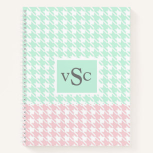 Green Pink Houndstooth Pattern Monogram Modern Notebook
