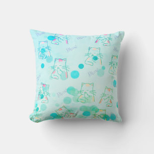 Green & Pink Kitty Throw Pillow