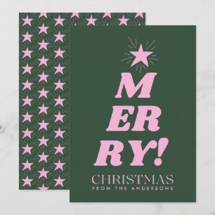 Green & Pink Merry Christmas Non Photo Holiday Card