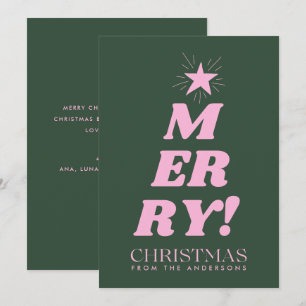 Green & Pink Merry Christmas Non Photo Holiday Card