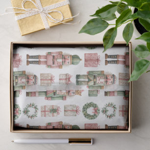 Green-Pink Nutcracker Holiday Pattern Tissue Paper