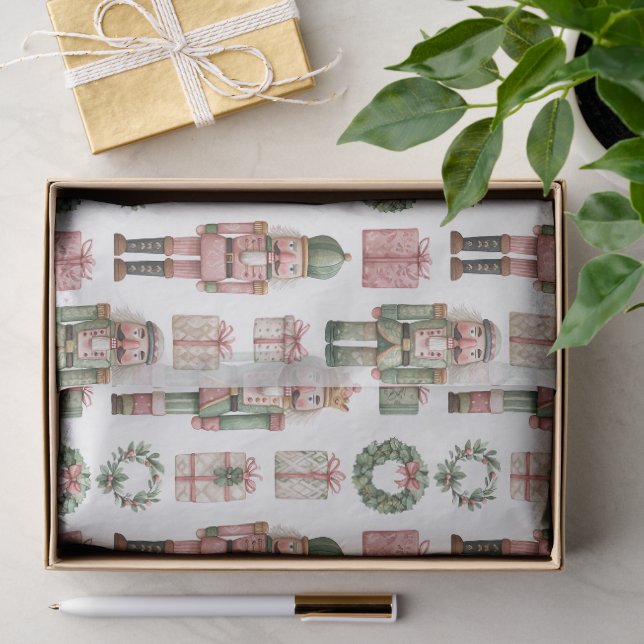 Green-Pink Nutcracker Holiday Pattern Tissue Paper (Gift)