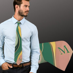 Green pink ochre organic lines modern Neck Tie