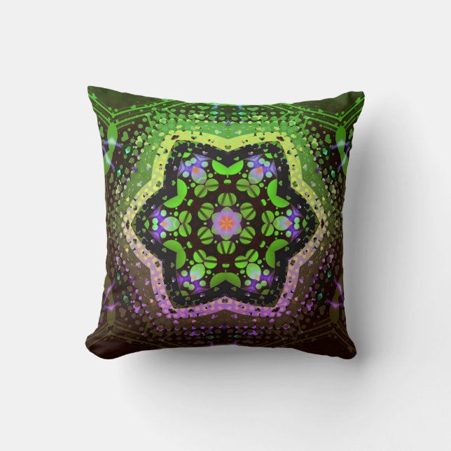 Green Pink Ombre Geometric Decorative Cushion (Front)