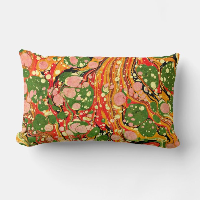 Green, Pink, Orange Marble Swirl Lumbar Pillow (Front)