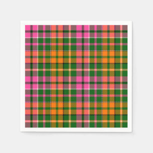 Green Pink Orange Plaid Tartan Design Napkin