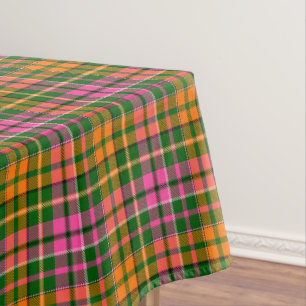 Green Pink Orange Plaid Tartan Design Tablecloth