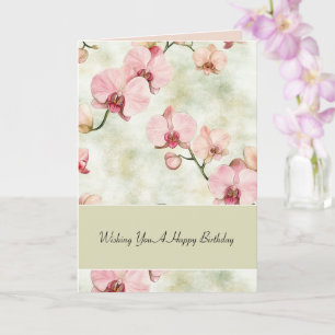 Green Pink Orchid Flowers Birthday Card