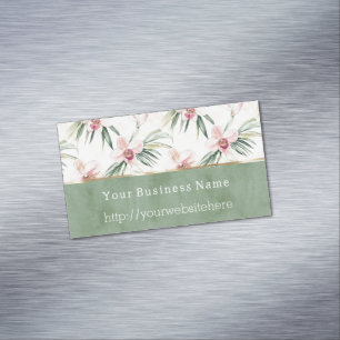 Green Pink Orchid Flowers Business name website Magnetic Business Card