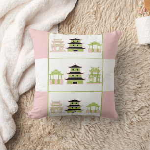 Green Pink Pagoda Striped Lumbar Cushion
