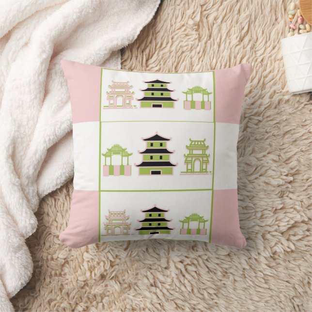 Green Pink Pagoda Striped Lumbar Cushion (Blanket)