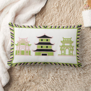Green Pink Pagoda Striped Lumbar Cushion