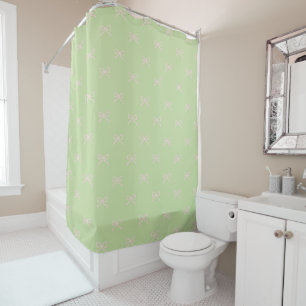Green Pink Pastel Bow Feminine Spring Summer Shower Curtain