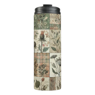 Green Pink Patchwork Quilt Rustic Retro Boho Thermal Tumbler