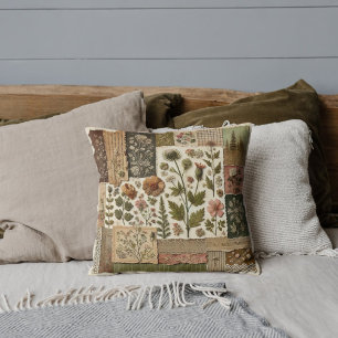 Green Pink Patchwork Quilt Rustic Retro Vintage Cushion