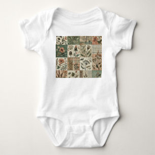 Green Pink Patchwork Quilt Rustic Vintage Boho Baby Bodysuit