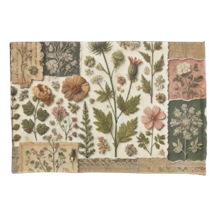 Green Pink Patchwork Quilt Rustic Vintage Floral Pillowcase