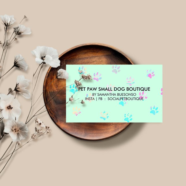 Green pink paw boarding dogs pet grooming business card (Creator Uploaded)