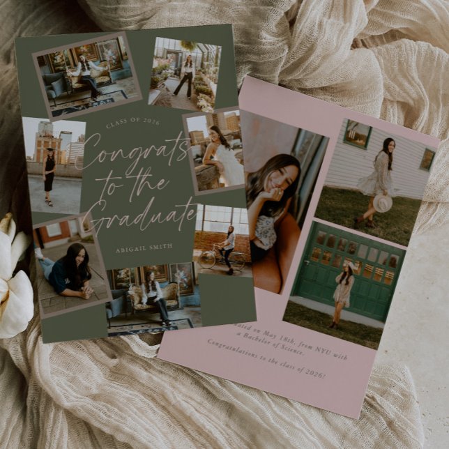 Green & Pink Photo Collage Graduation Announcement (Creator Uploaded)
