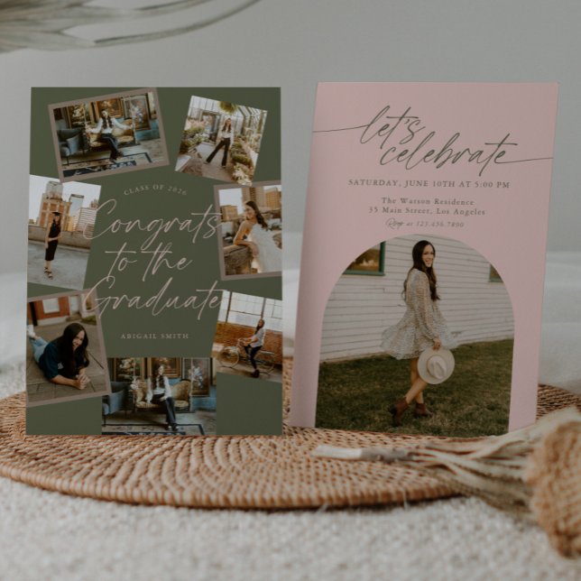 Green & Pink Photo Collage Graduation Invitation (Creator Uploaded)