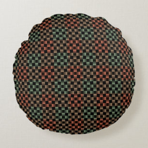 Green Pink Plaid Chequered Weave Pattern Round Cushion