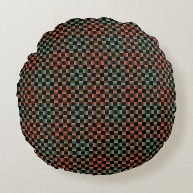 Green Pink Plaid Chequered Weave Pattern Round Cushion (Front)