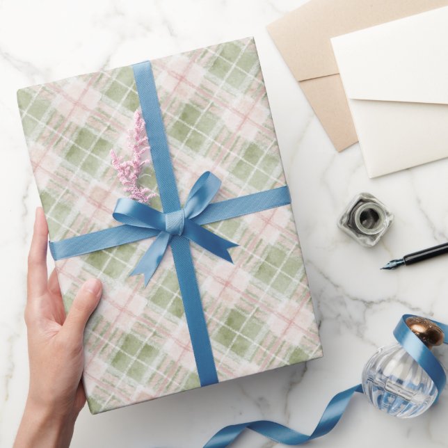 Green Pink Plaid Stripes Birthday Wrapping Paper (Gifting)