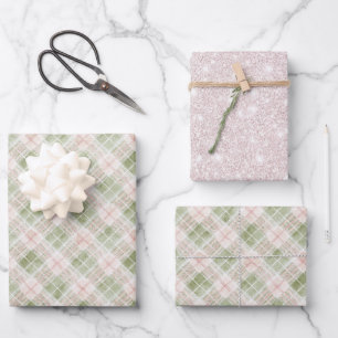 Green Pink Plaid Stripes Birthday Wrapping Paper Sheet