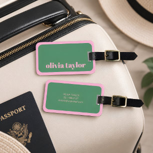 Green Pink Preppy Personalised Name Travel Cute Luggage Tag