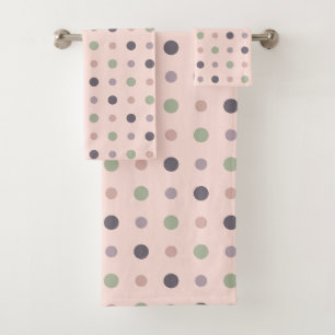 Green, pink, purple, blue dots bath towel set