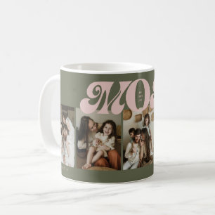 Green Pink Retro Bold Mom 5 Photo Collage Coffee Mug