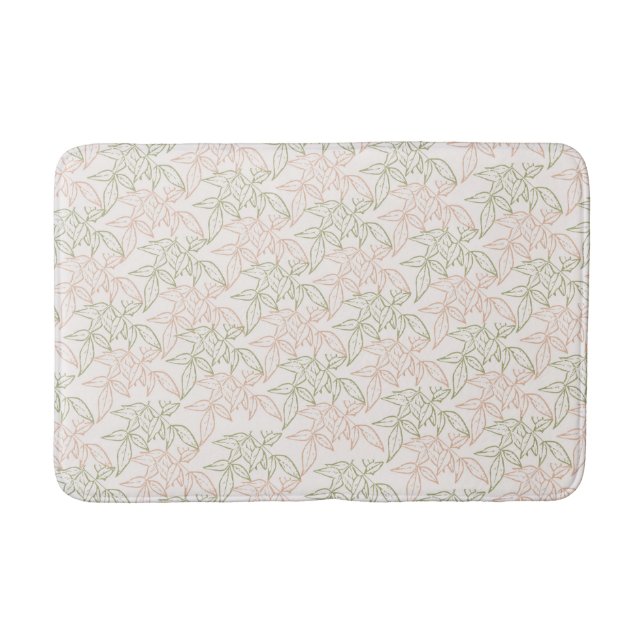 Green Pink Retro Vintage Leaf Pattern  Bath Mat (Front)