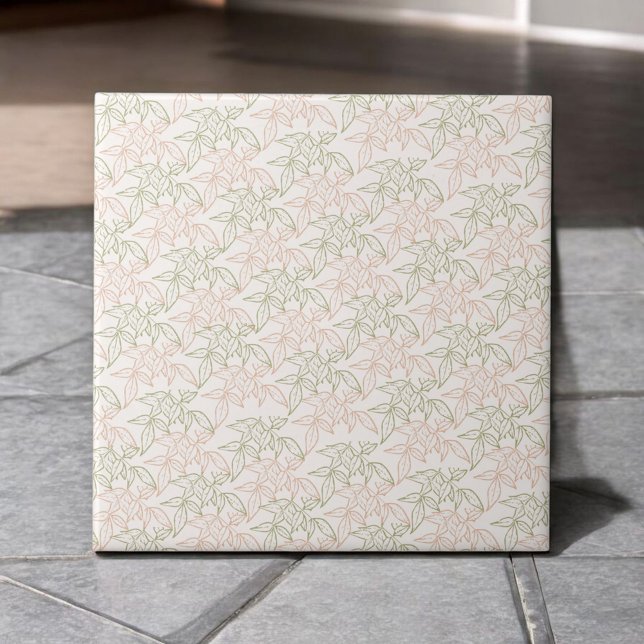 Green Pink Retro Vintage Leaf Pattern  Ceramic Tile (Creator Uploaded)