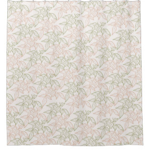 Green Pink Retro Vintage Leaf Pattern  Shower Curtain
