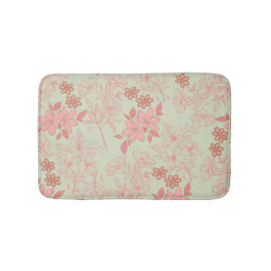 Green Pink Retro Y2K 70s Flower Pattern Bath Mat