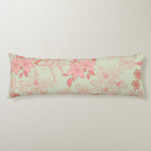 Green Pink Retro Y2K 70s Flower Pattern Body Cushion
