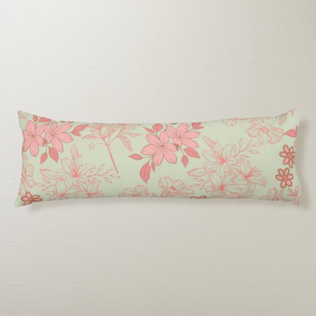 Green Pink Retro Y2K 70s Flower Pattern Body Cushion (Front)